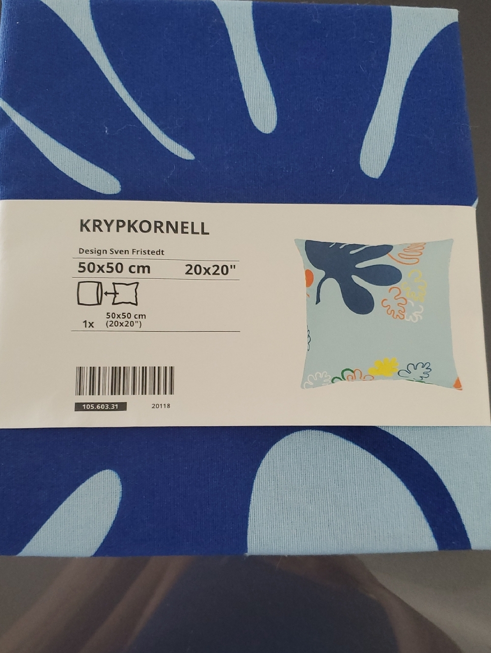 IKEA Multicolor Floral Loop Pattern Pillow Cover - Blue Base